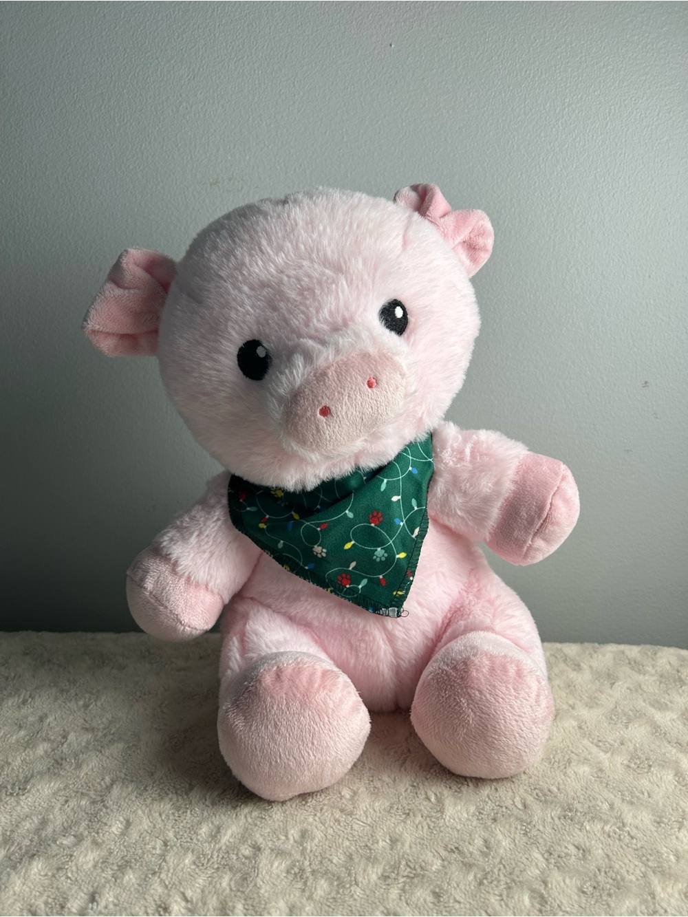 Pacific Coast Pig Plush Stuffed Animal Dog Toy Christmas Light Green Bandana